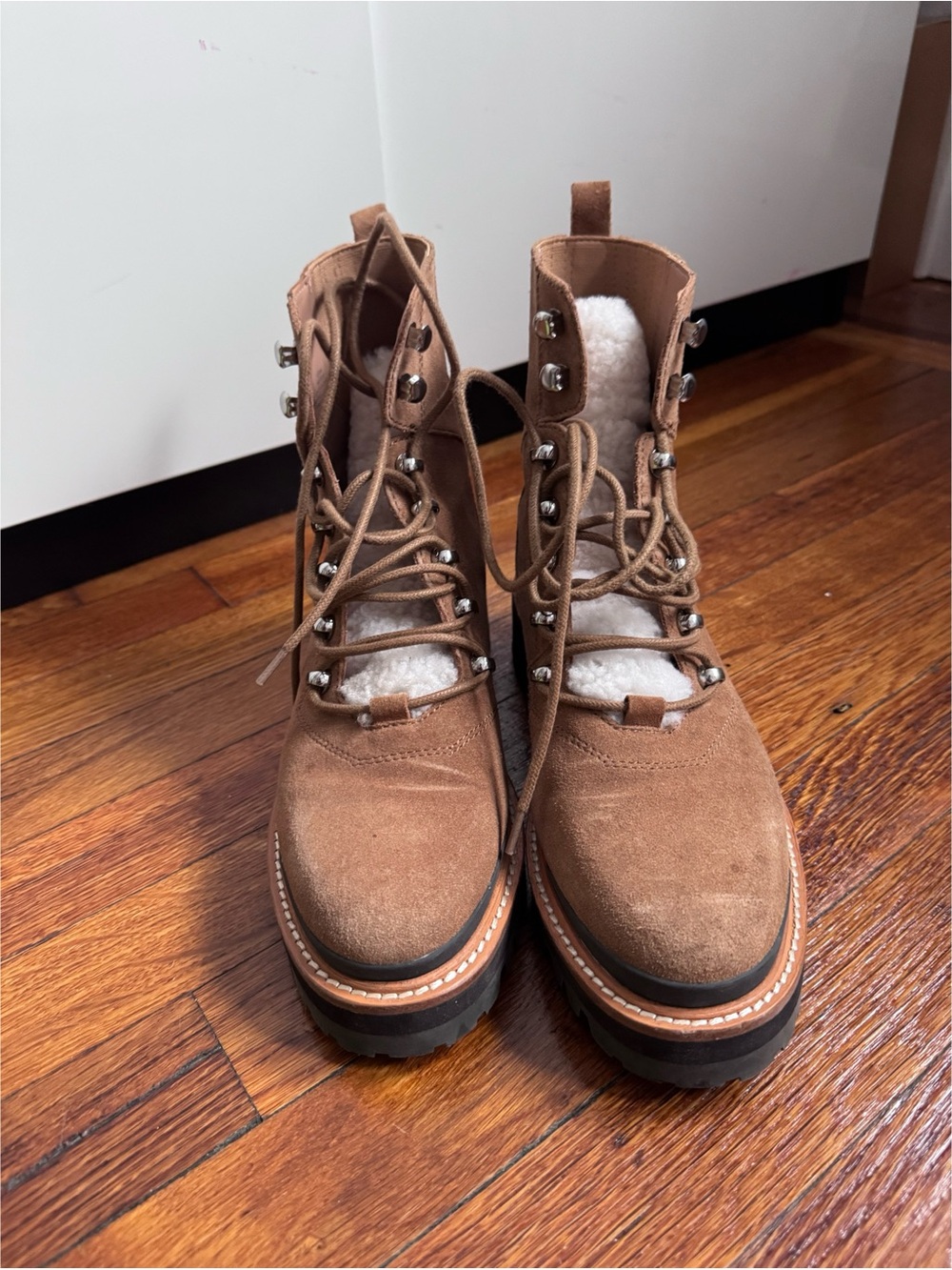 Marc Fisher Tan Suede Lace-Up Platform Ankle Boots